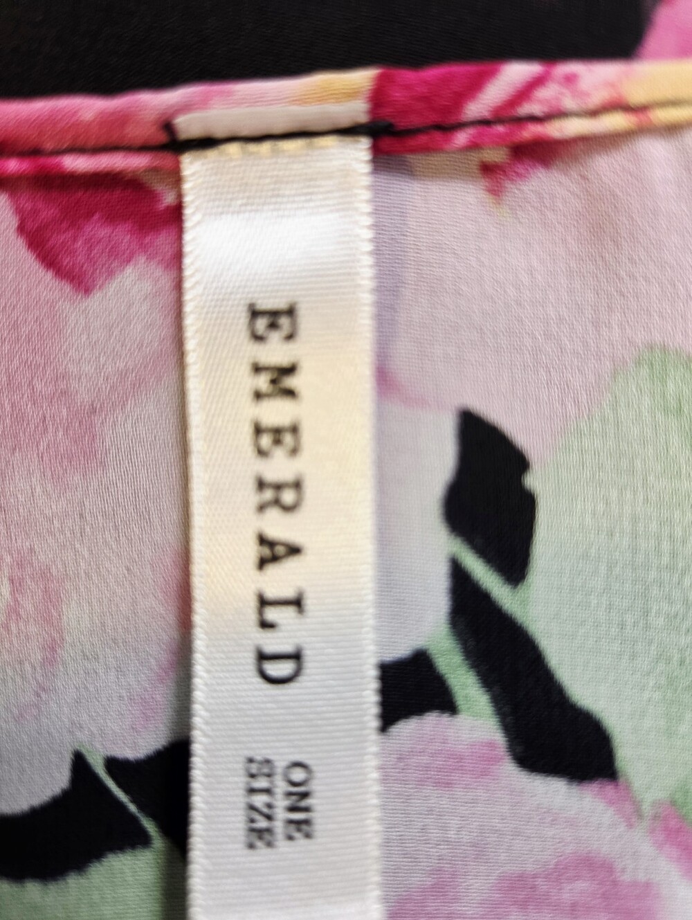 Emerald Black Waterfall Kimono with Pink & Mint Green Floral Print, One Size - Picture 9 of 10